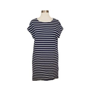 Community XS Navy Blue and White Striped Short Sleeve Shift Dress